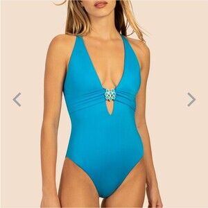 Trina Turk Monaco Solids Plunge One-Piece Swimsuit in Adriatic Blue